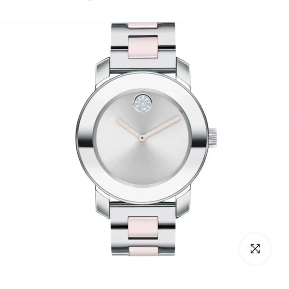 Movado Bold 3600702 Silver and Pink Cermaic Swiss watch
